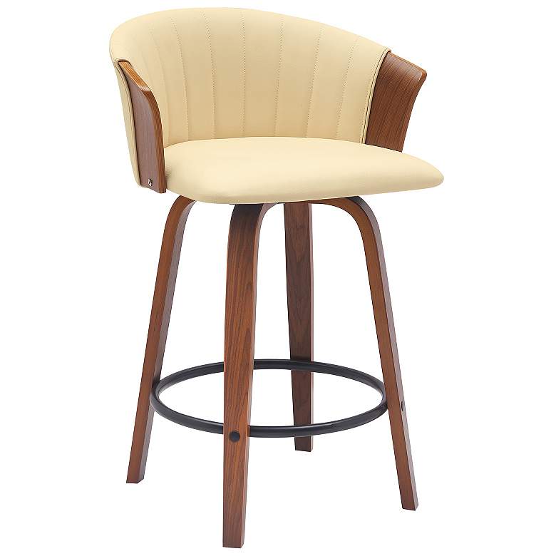 Image 1 Diana 26 in. Swivel Barstool in Walnut Wood and Cream Faux Leather