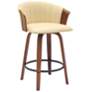 Diana 26 in. Swivel Barstool in Walnut Wood and Cream Faux Leather