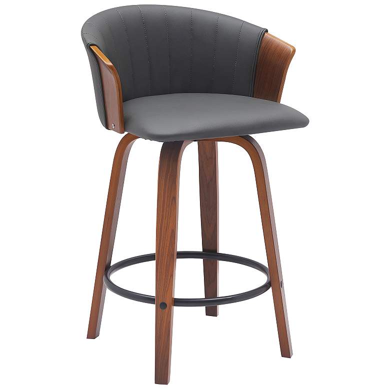 Image 1 Diana 26 in. Swivel Barstool in Walnut Wood and Grey Faux Leather