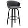 Diana 30 in. Swivel Barstool in Black Wood and Grey Faux Leather