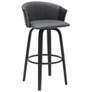 Diana 30 in. Swivel Barstool in Black Wood and Grey Faux Leather