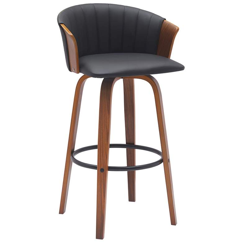 Image 1 Diana 30 in. Swivel Barstool in Walnut Wood and Black Faux Leather