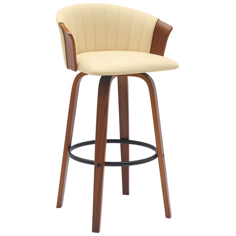 Image 1 Diana 30 in. Swivel Barstool in Walnut Wood and Cream Faux Leather