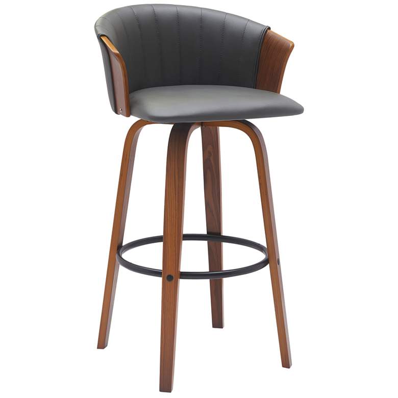 Image 1 Diana 30 in. Swivel Barstool in Walnut Wood and Grey Faux Leather