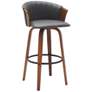 Diana 30 in. Swivel Barstool in Walnut Wood and Grey Faux Leather