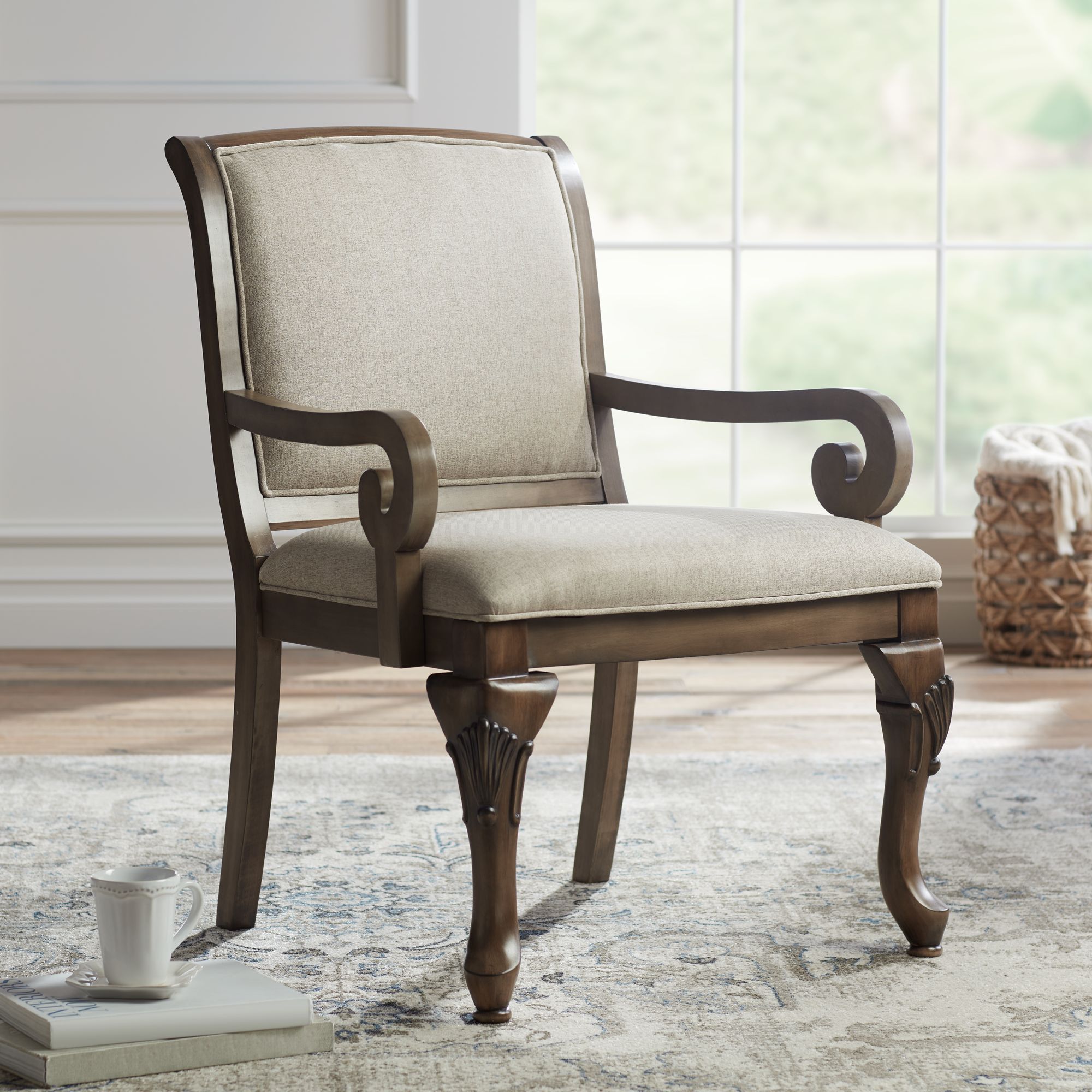 beige upholstered accent chair