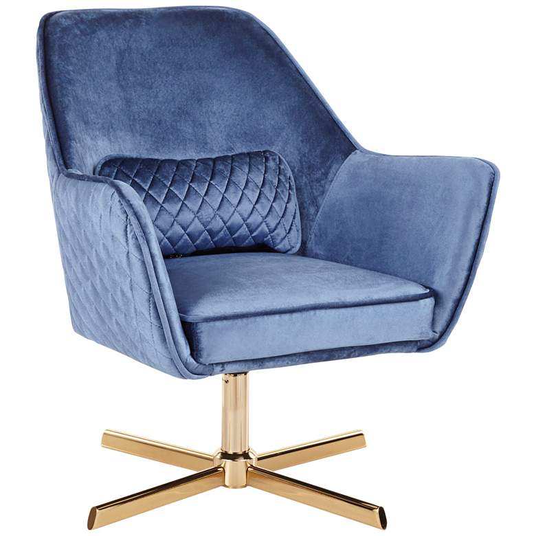 Image 1 Diana Blue Velvet and Gold Metal Swivel Lounge Chair