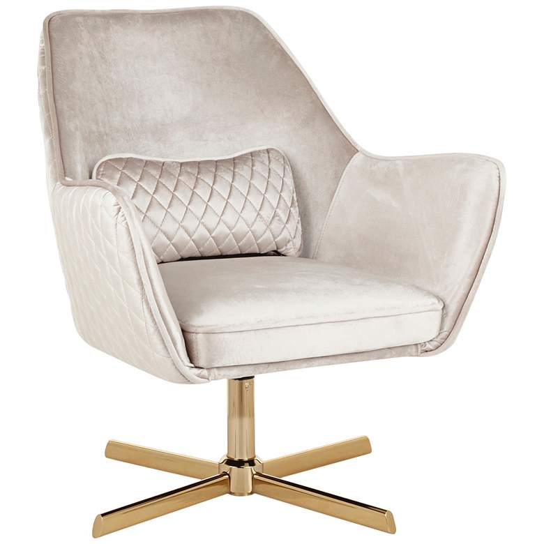 Image 1 Diana Champagne Velvet and Gold Metal Swivel Lounge Chair