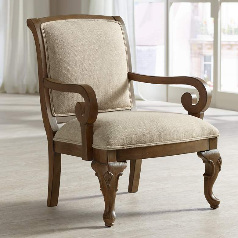 Image 1 Diana Distressed Wood and Beige Upholstered Accent Chair