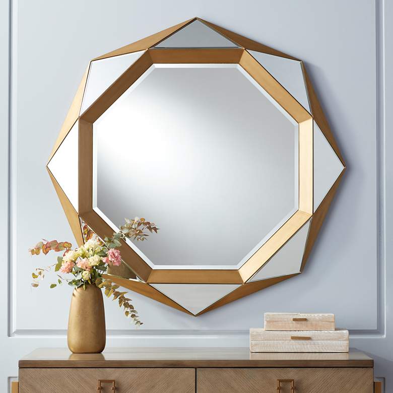 Image 1 Diana Gold Geometric 41 inch Wide Modern Wall Mirror