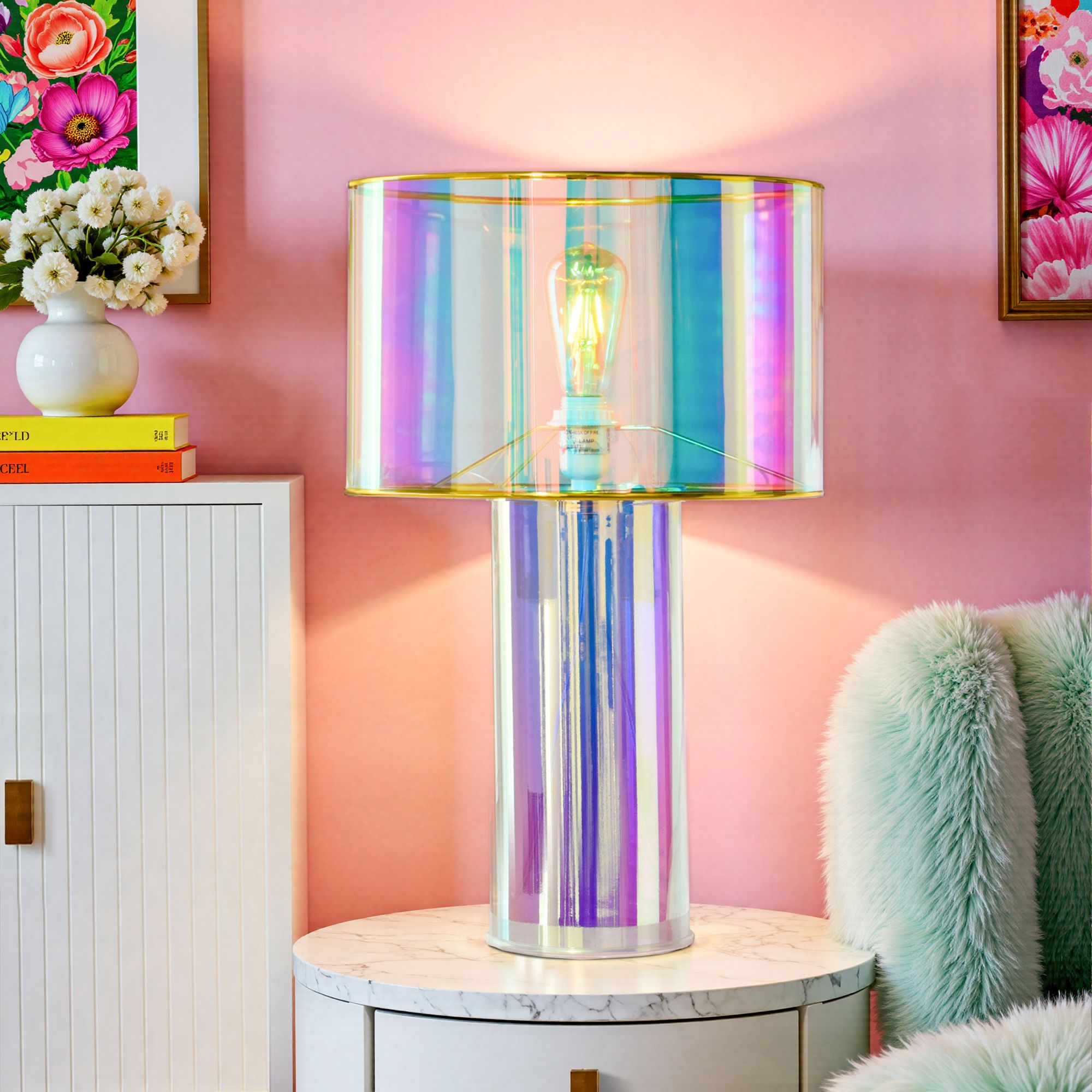 Image 6 Diana Margot Iridescent Pink Glass Accent Table Lamp more views