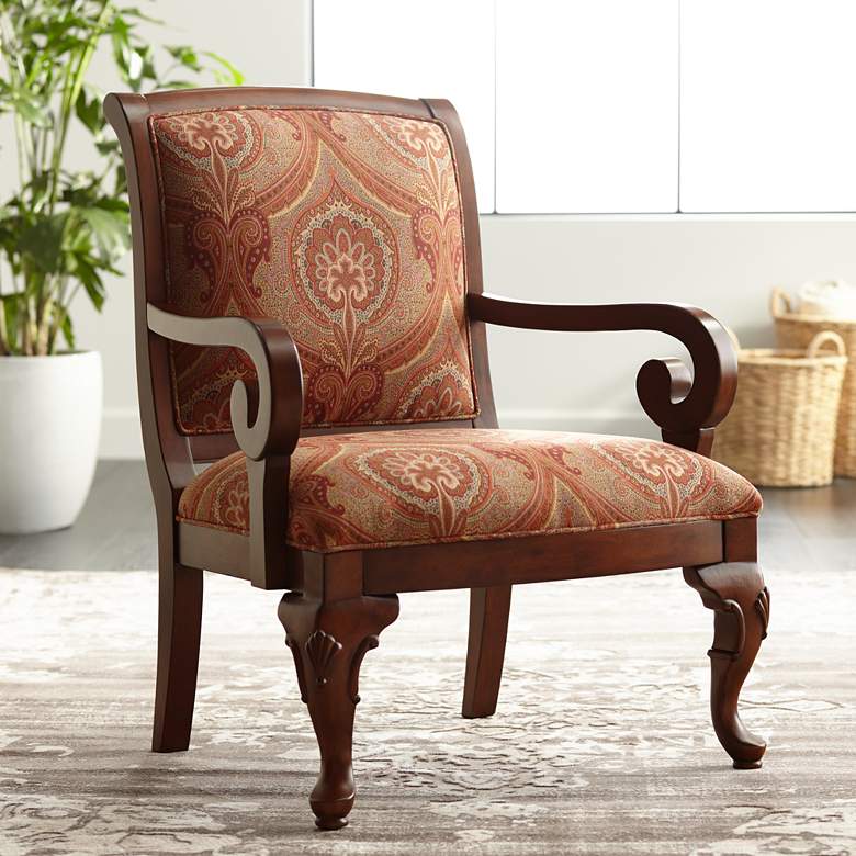 Image 1 Diana Wood and Red Upholstered Accent Chair