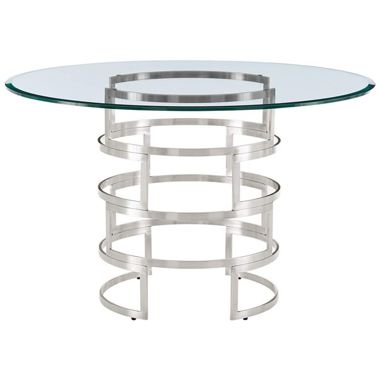 Image 1 Diaz 48 in. Round Dining Table in Stainless Steel Base and Glass Tabletop