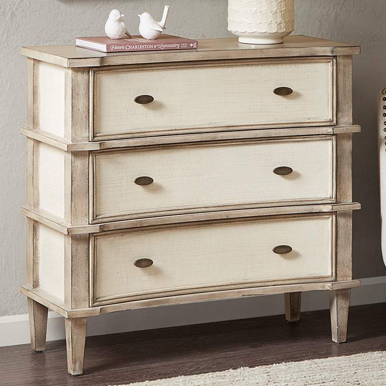 Image 1 Diego 36 inchW Natural Wood Antique Cream 3-Drawer Accent Chest