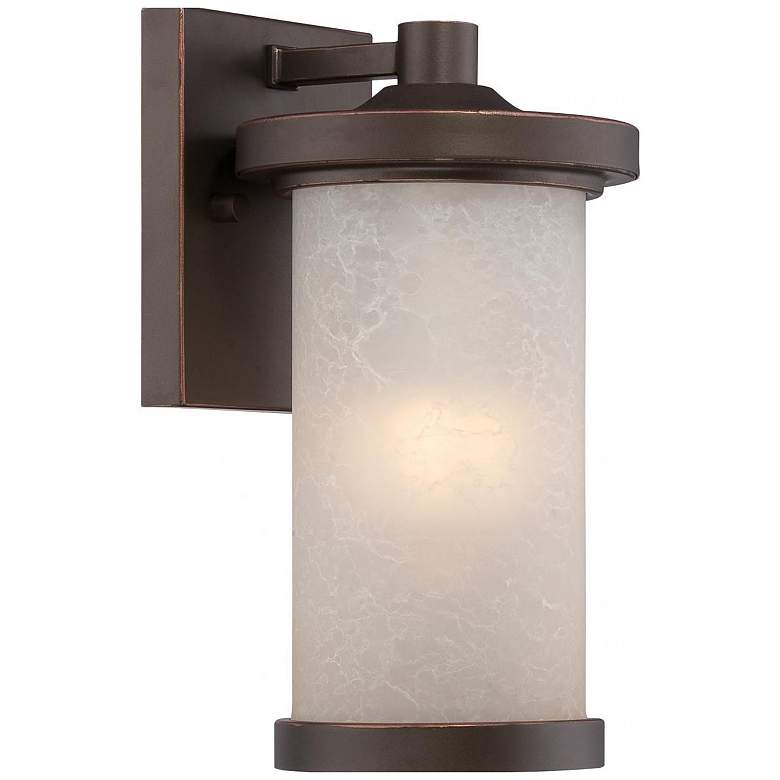 Image 1 Diego LED Small Wall Lantern with Satin Amber Glass - Mahogany Bronze