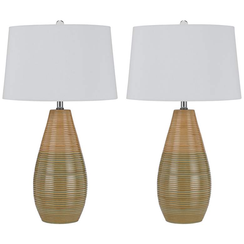 Image 1 Diego Wood Green Ceramic Table Lamp Set of 2