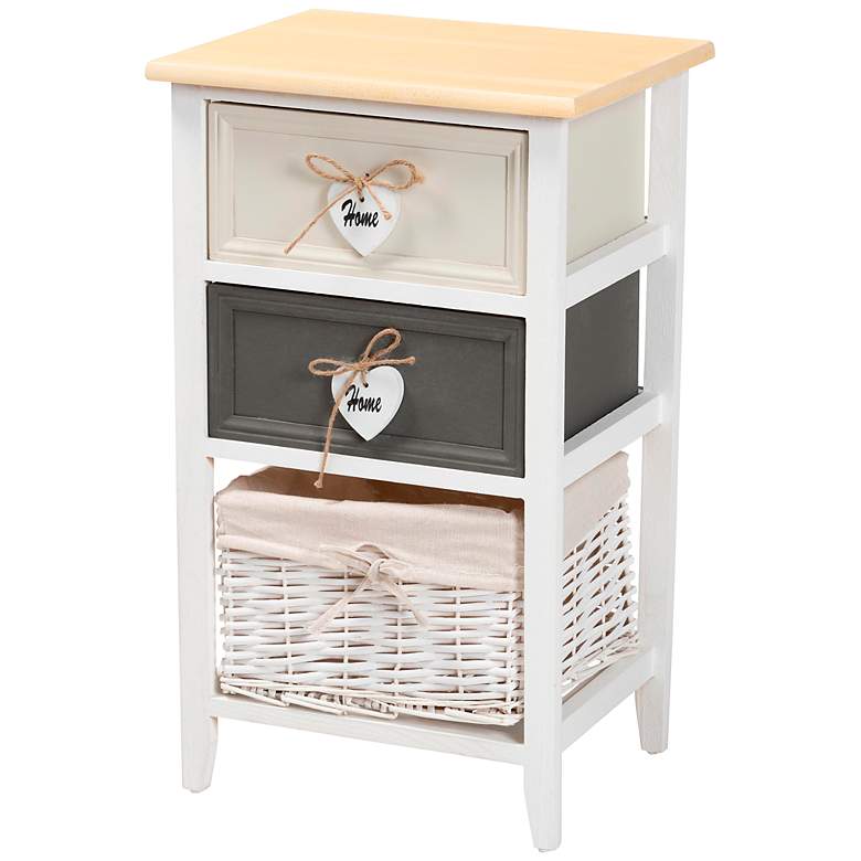 Image 2 Diella 14 1/2"W White 2-Drawer Storage Cabinet with Basket