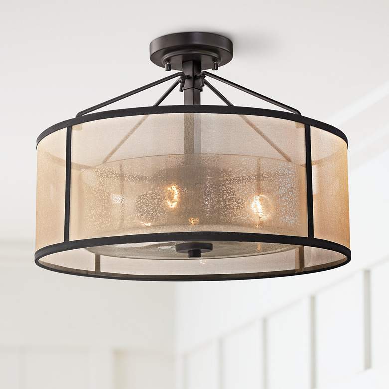 Image 1 Diffusion 18" Wide Oil Rubbed Bronze 3-Light Ceiling Light