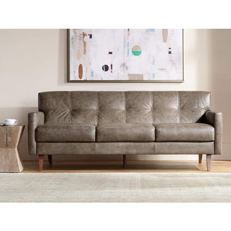 Image 1 Digio 85 inch Wide Fiji Taupe Italian Leather Sofa