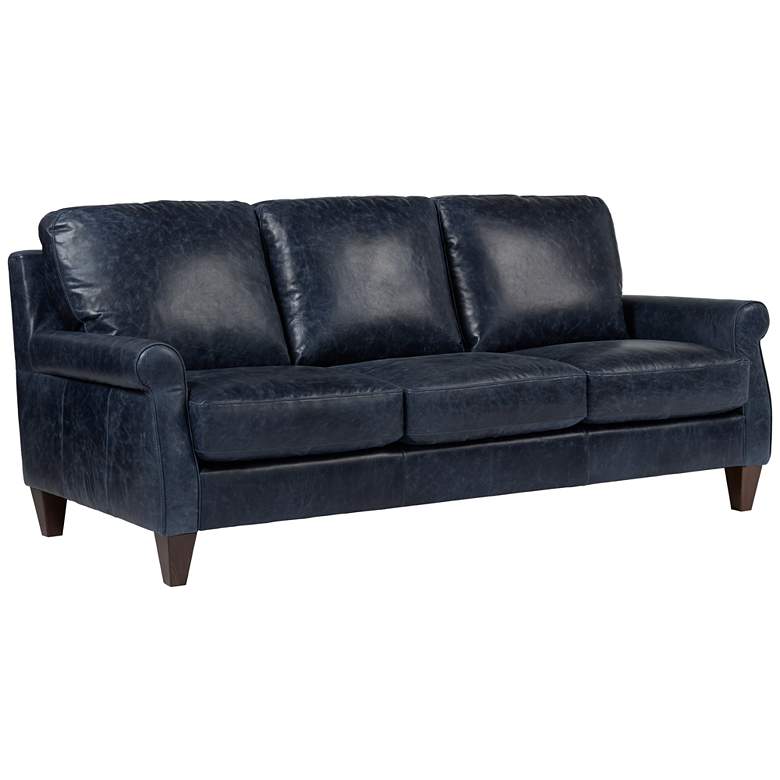 Image 1 Digio Houston 87 inch Wide Dark Blue Top Grain Leather Sofa