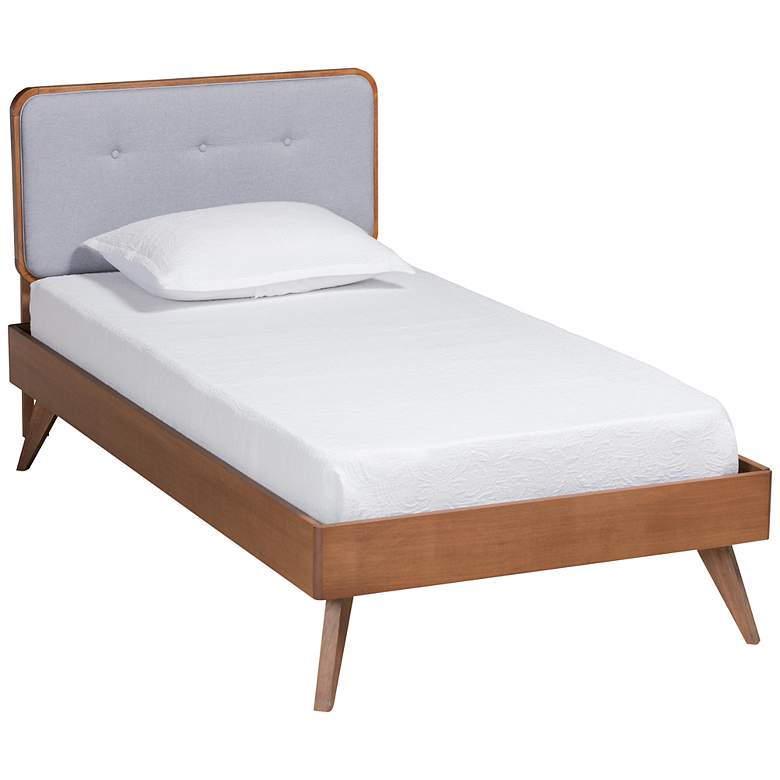Image 2 Dilara Light Gray Fabric Tufted Twin Size Platform Bed