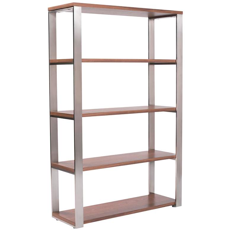 Image 1 Dillon 39 1/2 inch Wide Walnut Wood Brown Metal Shelving Unit