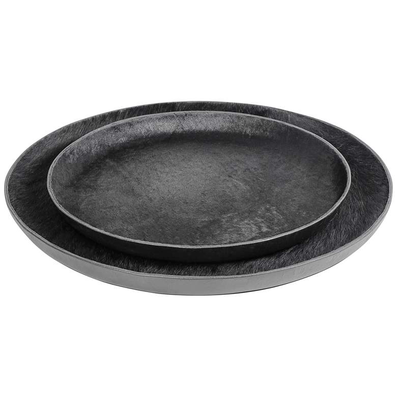 Dillon Black Hair on Hide Leather Serving Trays Set of 2