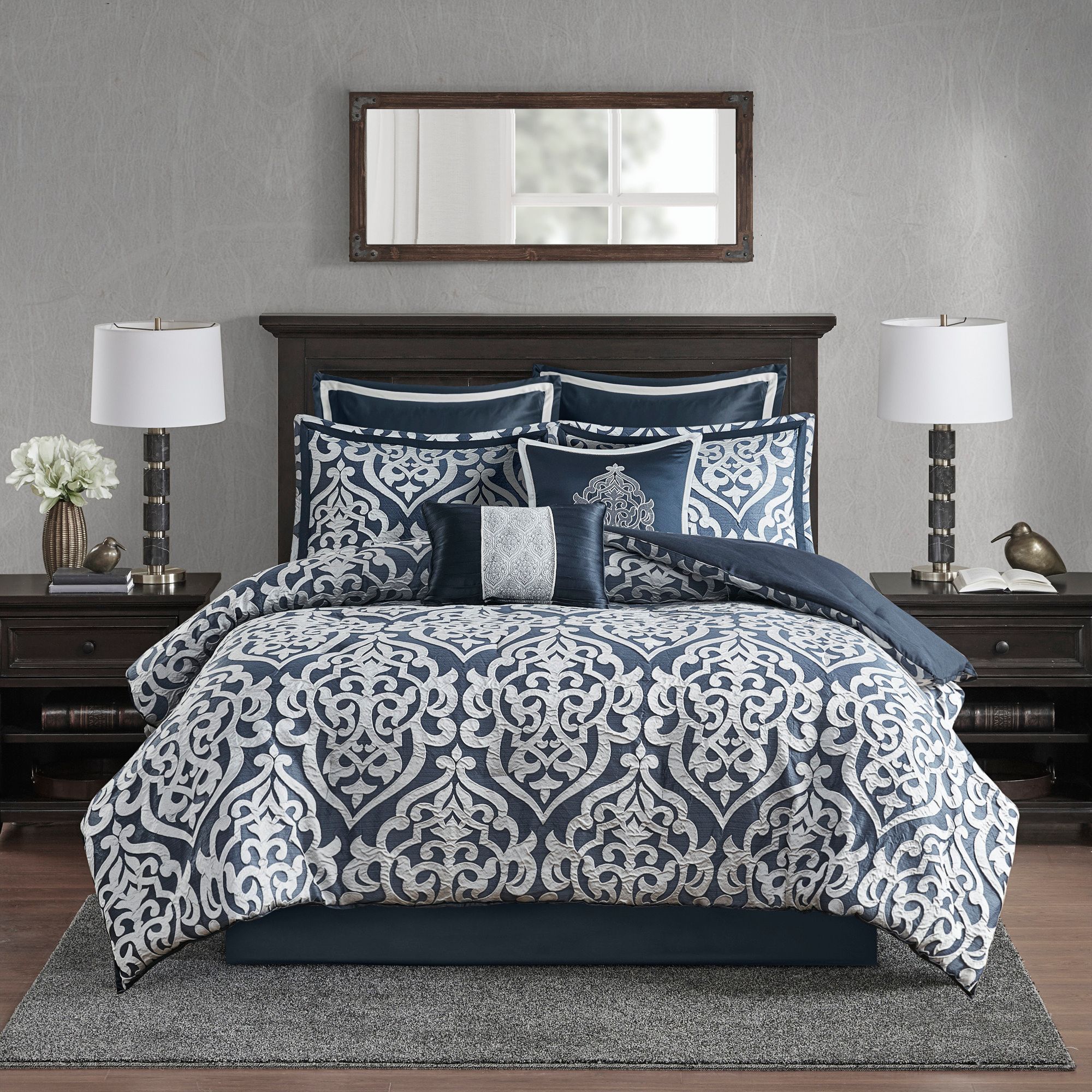 Dillon Navy Medallion 8-Piece Cal King Comforter Bed Set