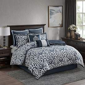 Image1 of Dillon Navy Medallion 8-Piece King Comforter Bed Set