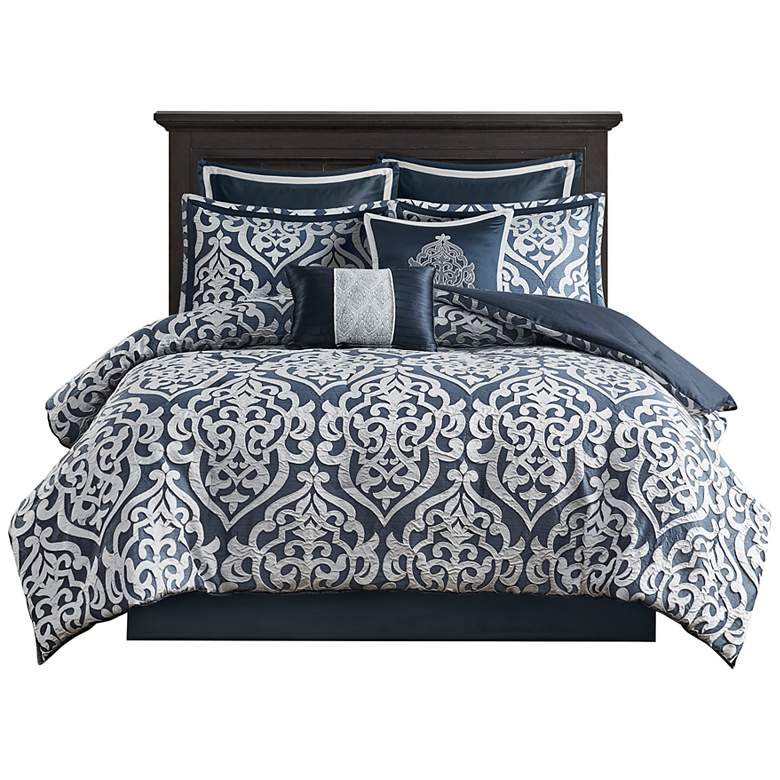 Image 2 Dillon Navy Medallion 8-Piece Queen Comforter Bed Set