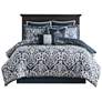 Dillon Navy Medallion 8-Piece Queen Comforter Bed Set