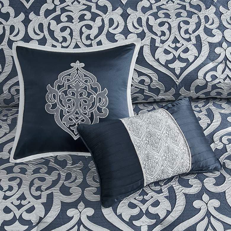 Image 7 Dillon Navy Medallion 8-Piece Queen Comforter Bed Set more views