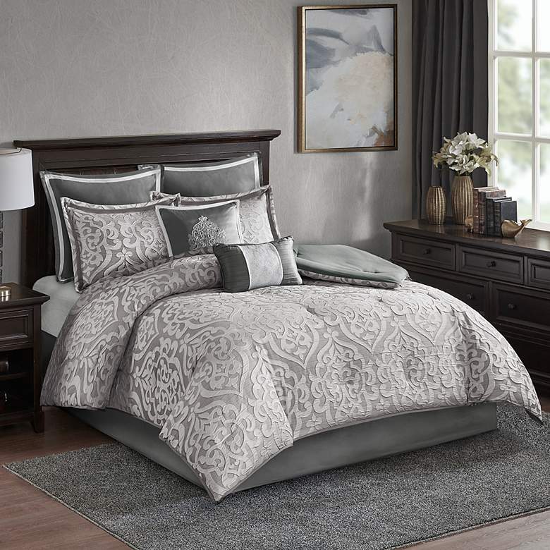 Image 2 Dillon Silver Medallion 8-Piece Queen Comforter Bed Set