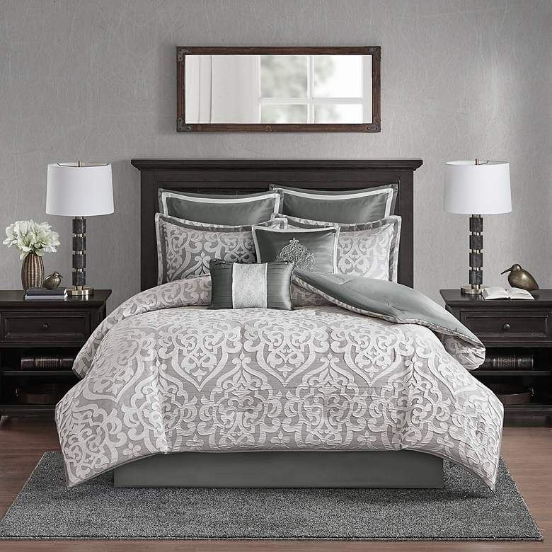 Image 1 Dillon Silver Medallion 8-Piece Queen Comforter Bed Set