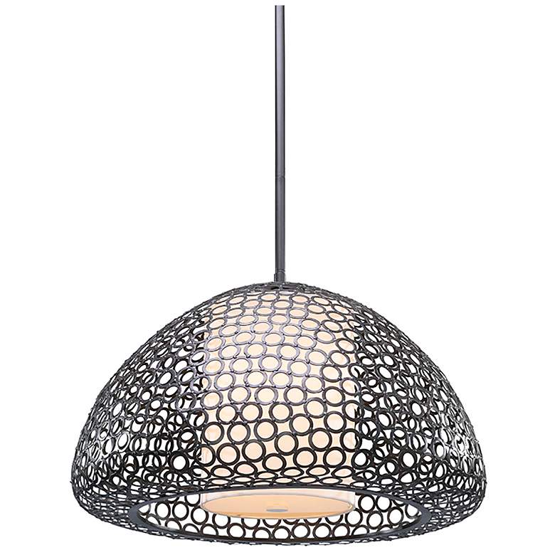 Image 2 Dilston 24" Wide 3 Light Cream Linen And Bronze Dome Pendant