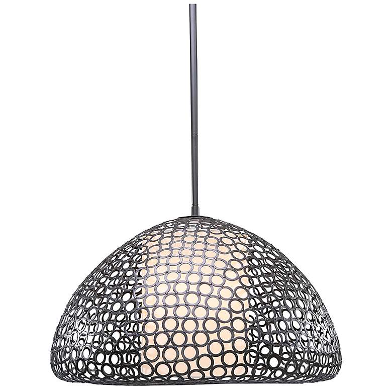 Image 3 Dilston 24" Wide 3 Light Cream Linen And Bronze Dome Pendant more views