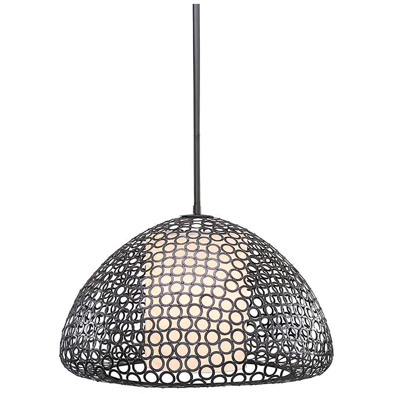 Image 4 Dilston 24" Wide 3 Light Cream Linen And Bronze Dome Pendant more views
