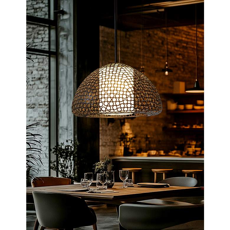 Image 5 Dilston 24" Wide 3 Light Cream Linen And Bronze Dome Pendant more views