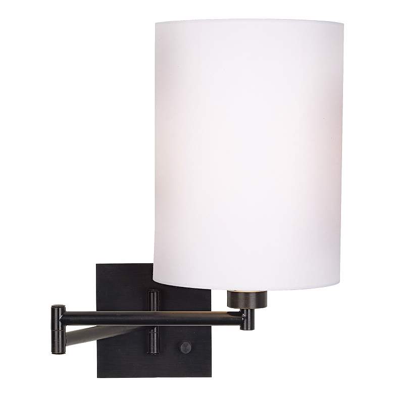 Image 1 Dimmable White Drum Shade Espresso Swing Arm Wall Lamp