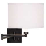 Dimmable White Horizontal Pleat Shade Bronze Plug-In Swing Arm