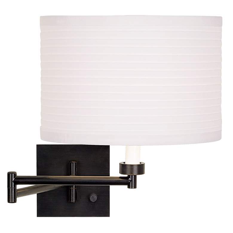 Dimmable White Horizontal Pleat Shade Bronze Plug-In Swing Arm