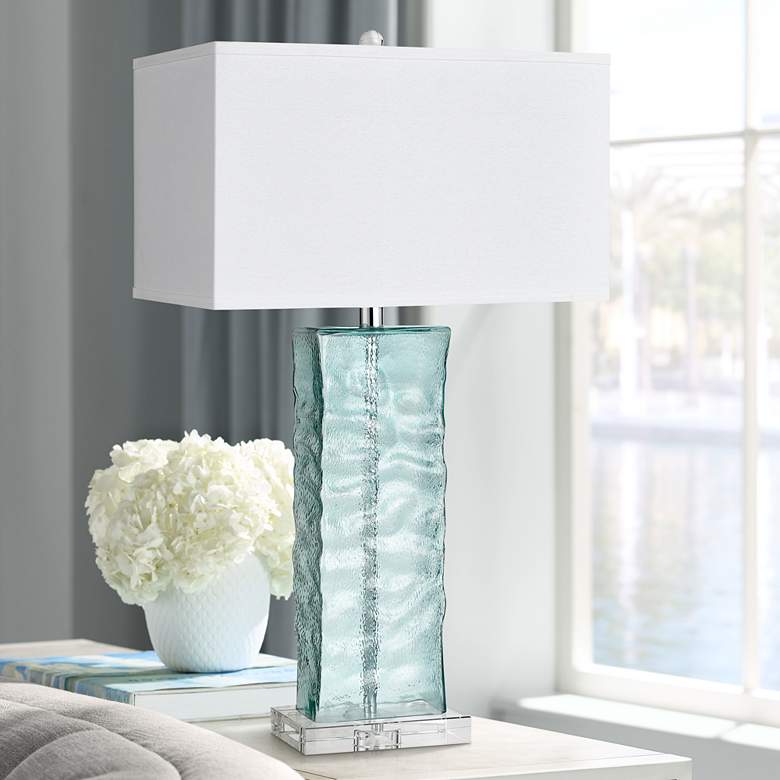 Image 1 Dimond Arendell Light Blue Glass Column Table Lamp