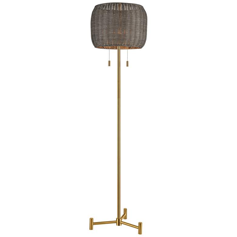 Image 1 Dimond Bittar 61 1/2" Modern Aged Brass and Rattan Floor Lamp