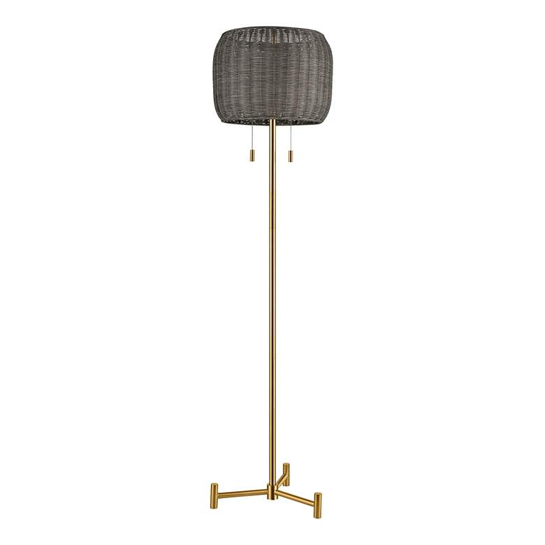 Image 4 Dimond Bittar 61 1/2 inch Modern Aged Brass and Rattan Floor Lamp more views