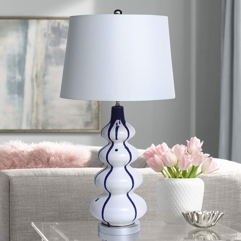 Image 1 Dimond Bowered White Earthenware Table Lamp