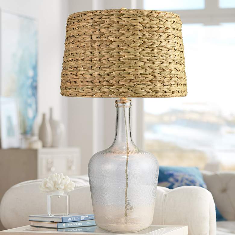 Image 1 Dimond Downpour Clear Glass Bottle Table Lamp with Seagrass Shade