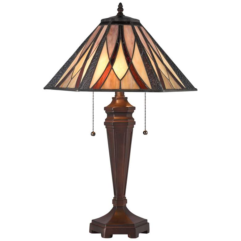 Image 2 Dimond Foursquare Tiffany Glass Bronze 2-Light Table Lamp