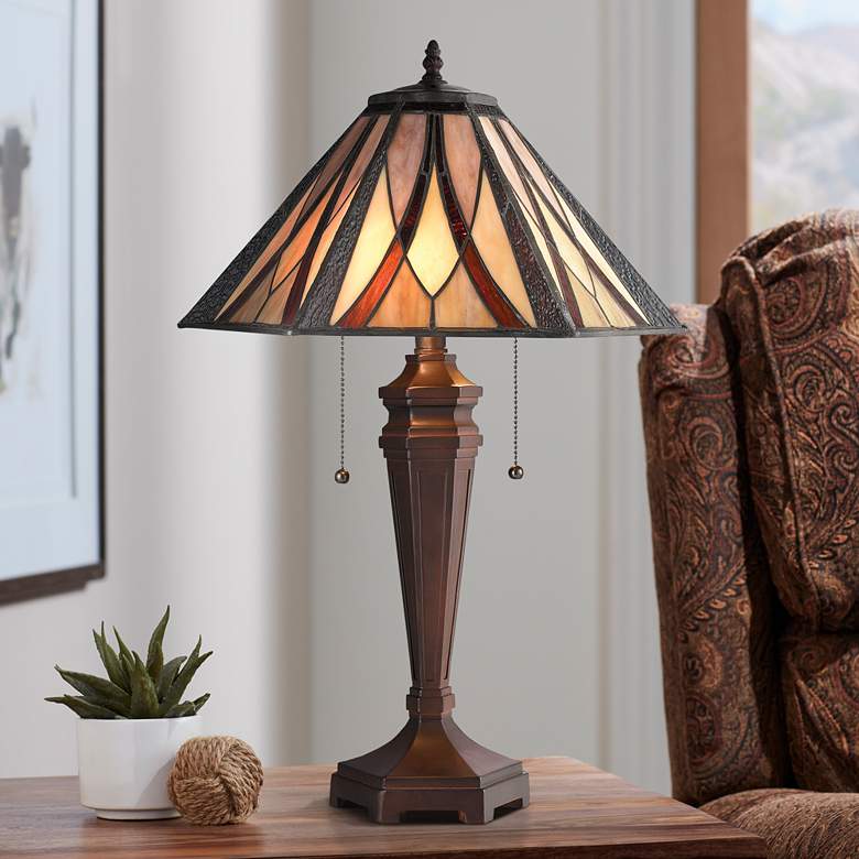Image 1 Dimond Foursquare Tiffany Glass Bronze 2-Light Table Lamp