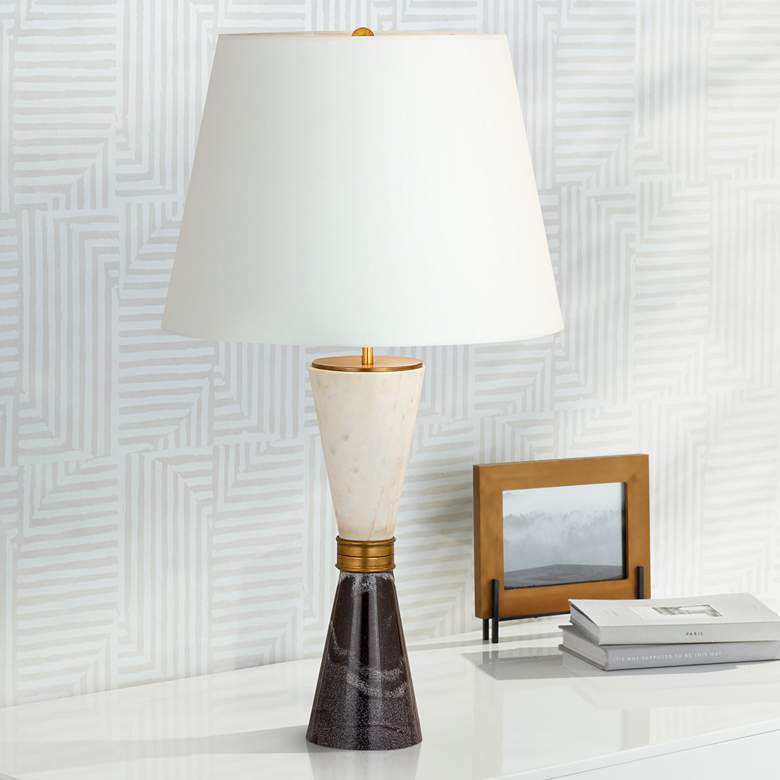 Image 1 Dimond Fraya White and Black Marble Column Table Lamp