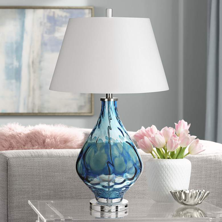 Image 1 Dimond Gush 29 inch Coastal Modern Blue Glass Vase Table Lamp